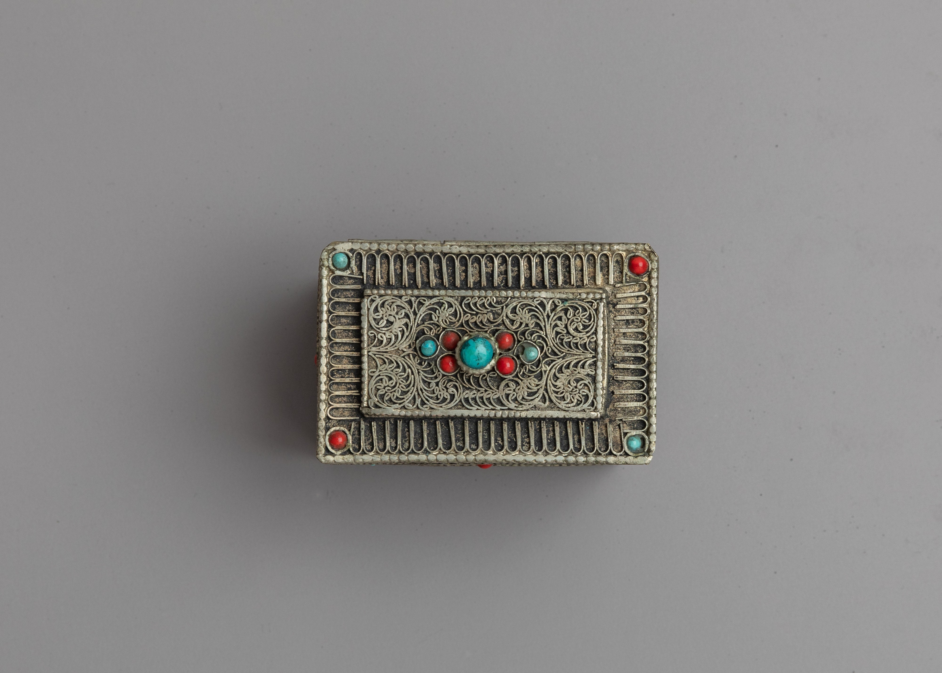 Tibetan Mini Treasure Chest | Tibetan Box with Gemstones Inlaid