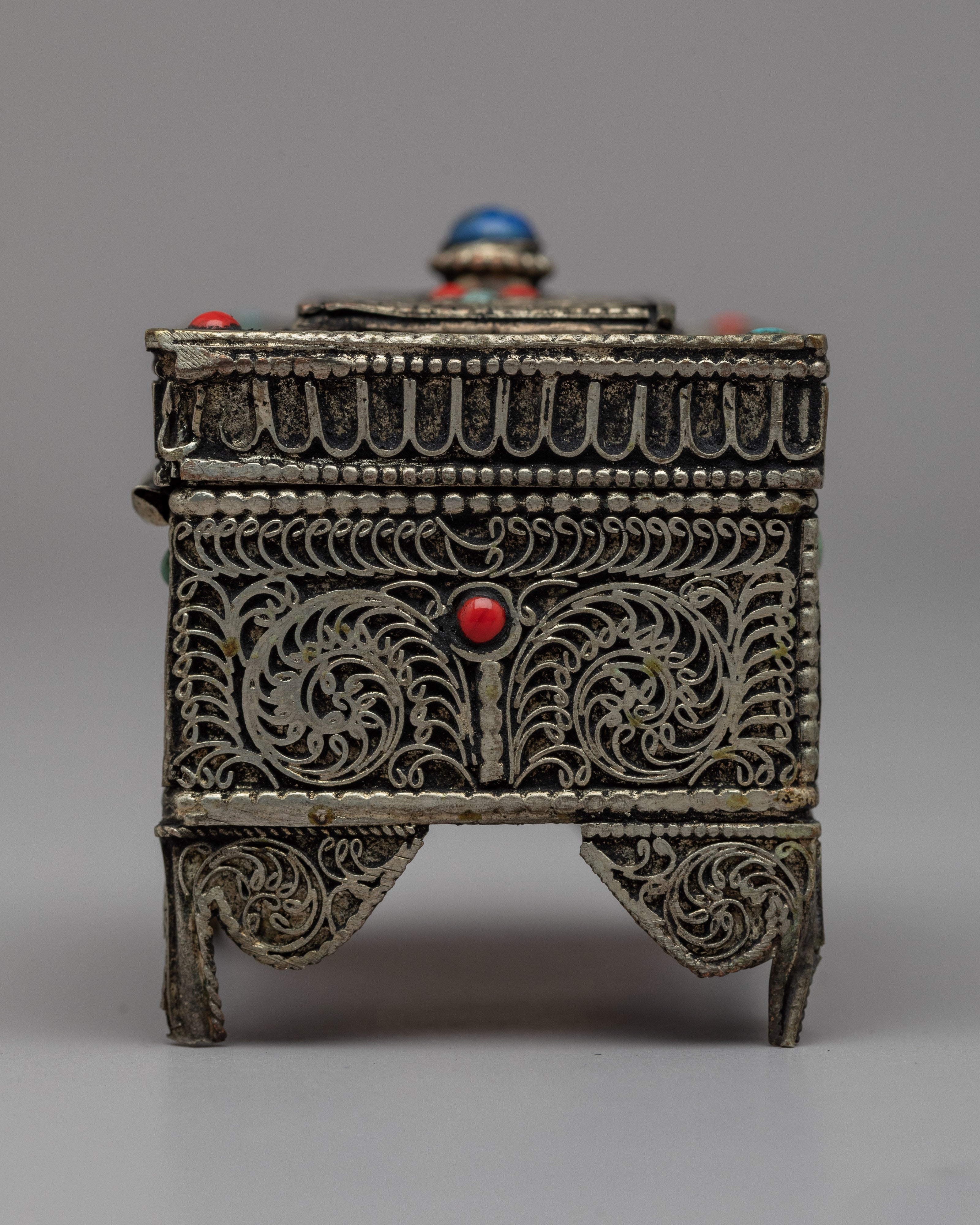 Tibetan Mini Treasure Chest | Tibetan Box with Gemstones Inlaid