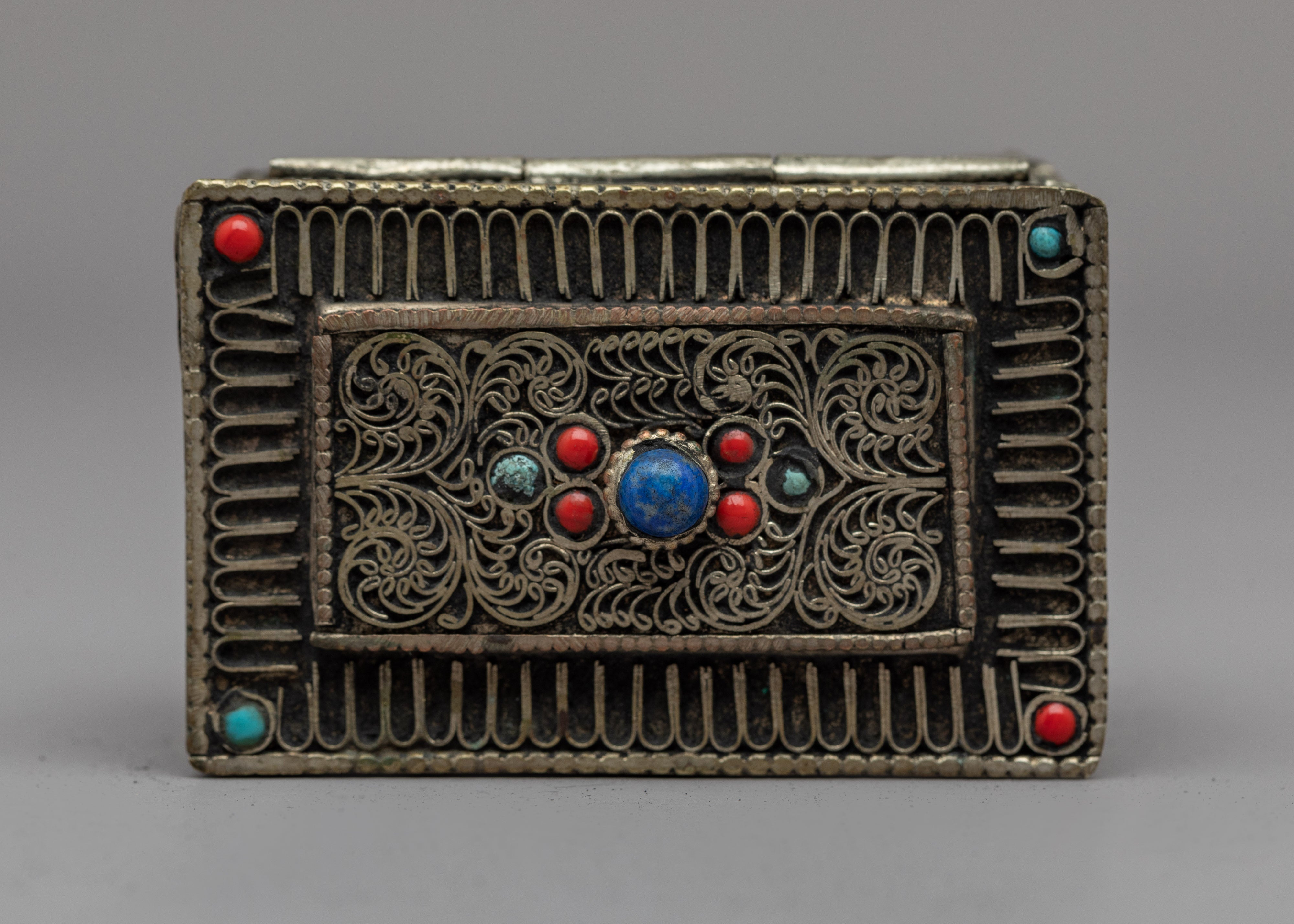 Tibetan Mini Treasure Chest | Tibetan Box with Gemstones Inlaid