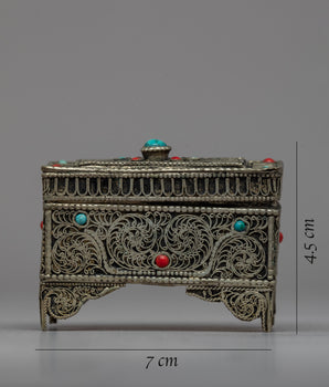 Tibetan Mini Treasure Chest | Tibetan Box with Gemstones Inlaid