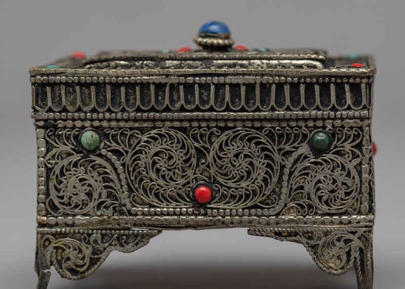 Tibetan Mini Treasure Chest | Tibetan Box with Gemstones Inlaid