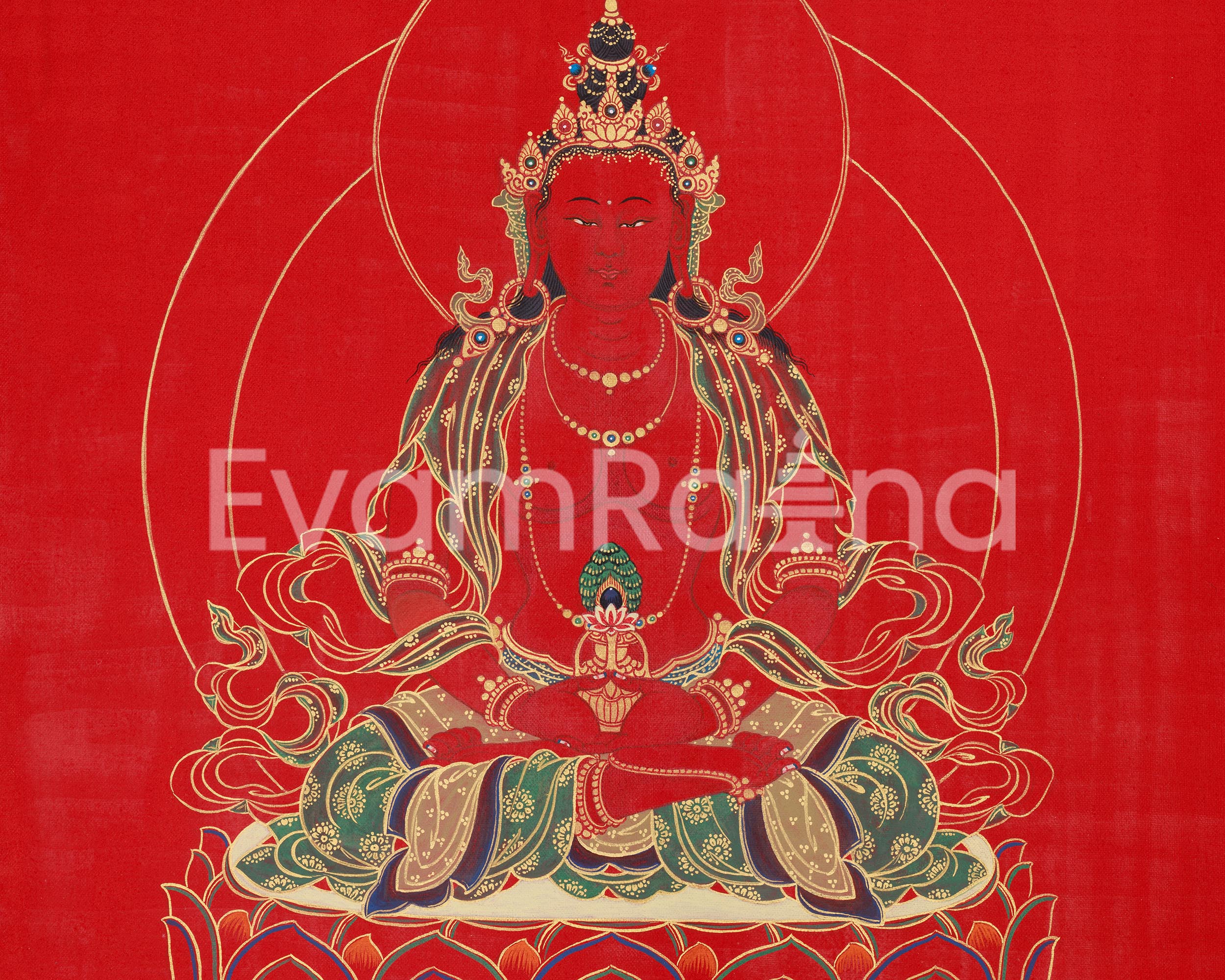 Red Amitayus Thangka Giclee Canvas | Buddha of Longevity Artwork