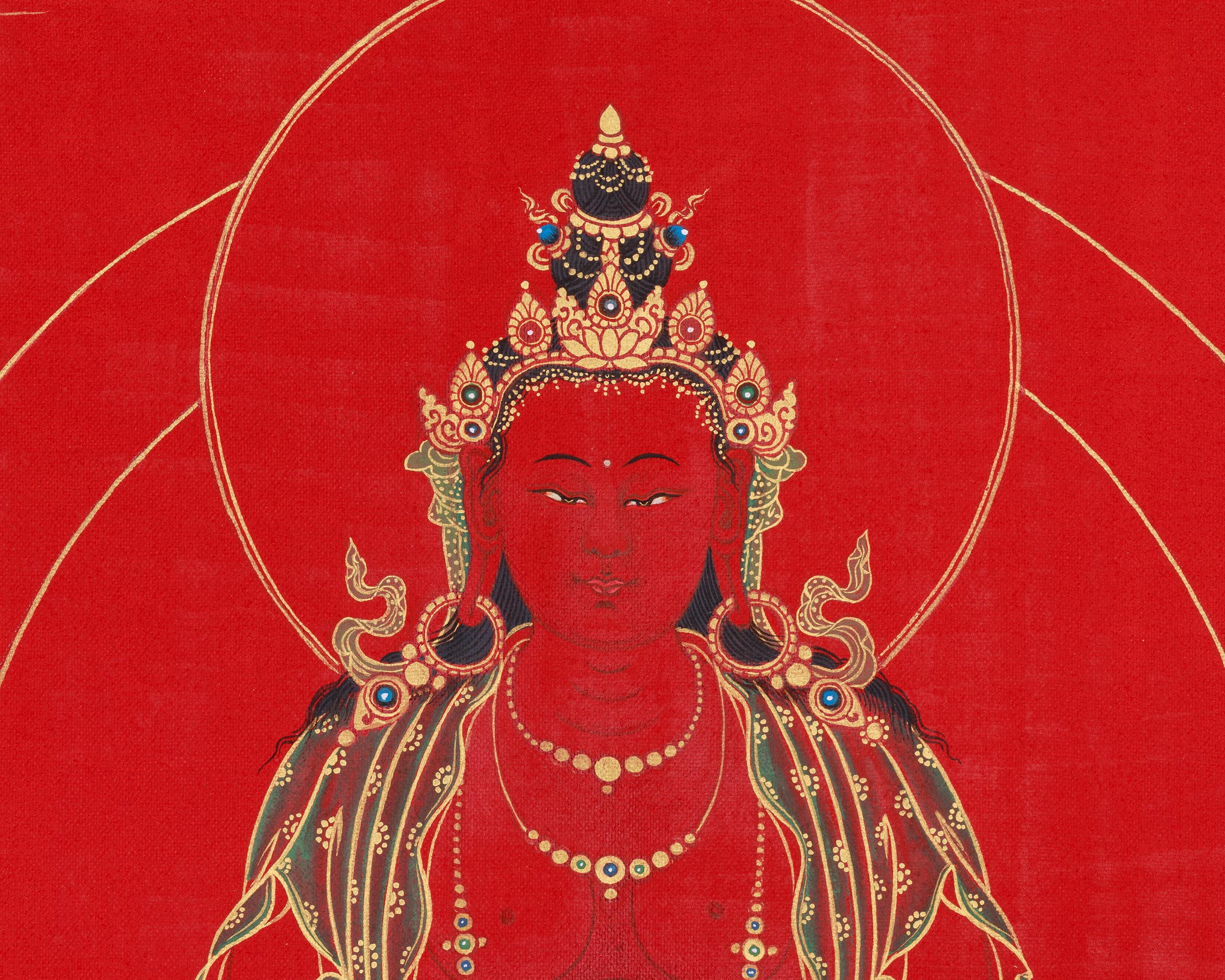 Red Amitayus Thangka Giclee Canvas | Buddha of Longevity Artwork