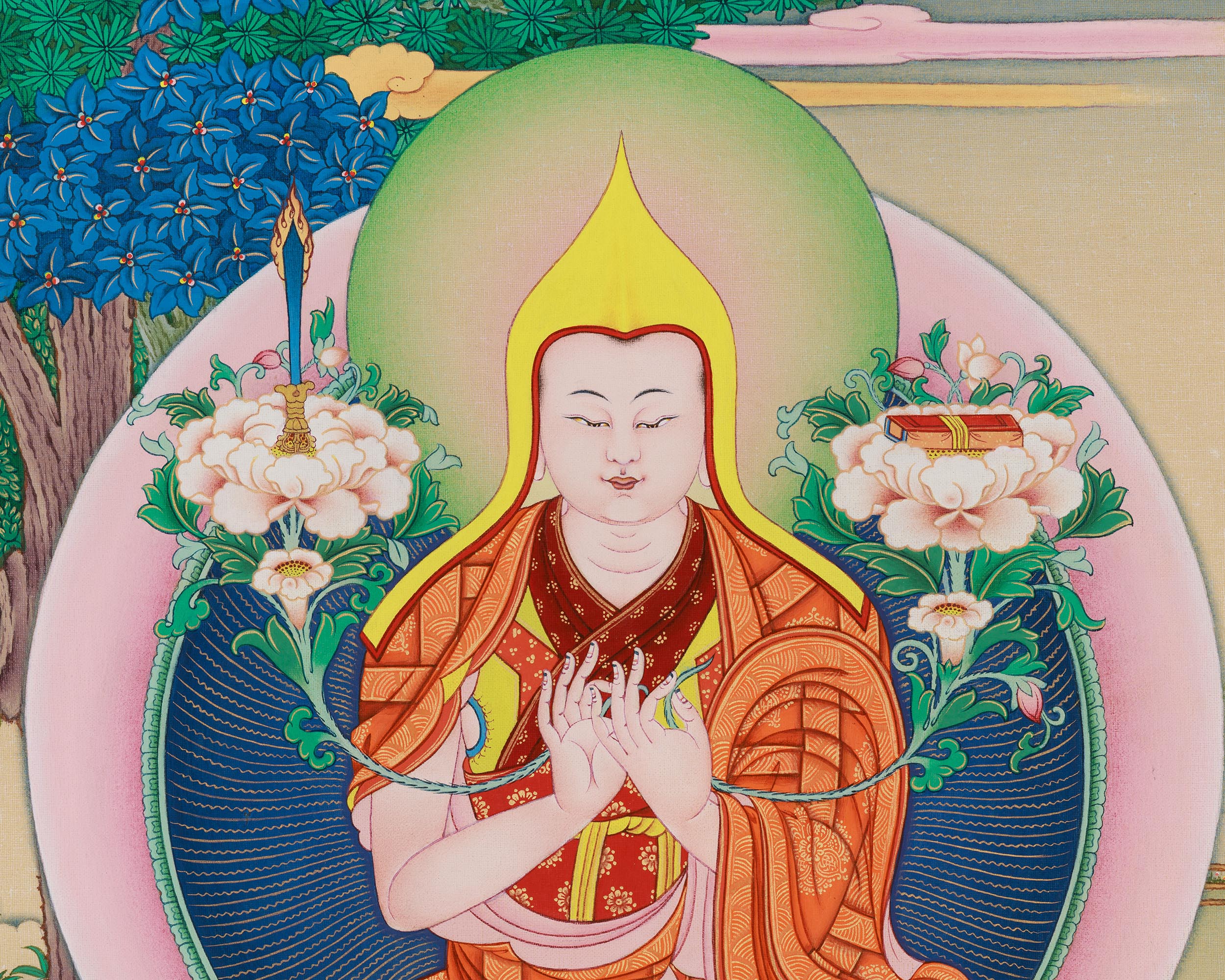 Tsongkhapa Canvas Print with Disciples | Giclee Thangka Art | Tibetan Buddhism Wall Hanging