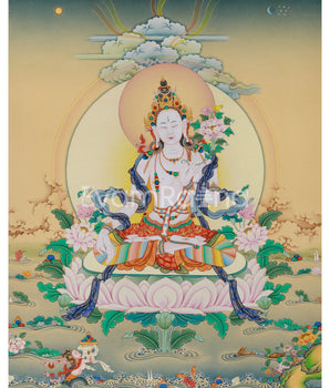 Buddhist White Tara Thangka Print on Canvas