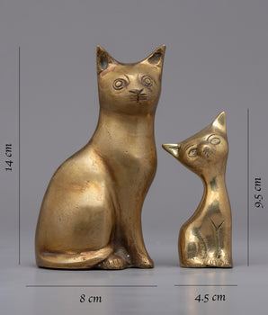Brass Cats Statue Set | Traditional Buddhist Artwork