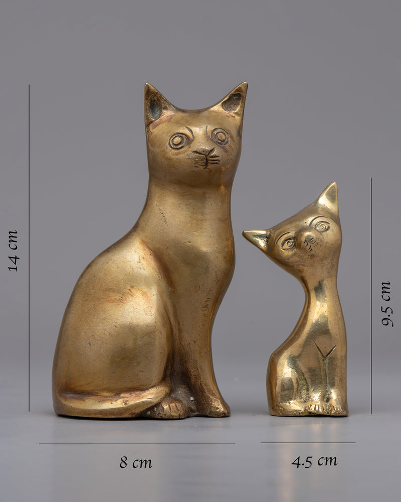 Brass Cats Statue Set | Traditional Buddhist Artwork