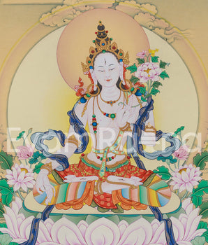Ma-Arya White Tara Giclee Canvas | Sacred Seven-Eyed White Dolma Art