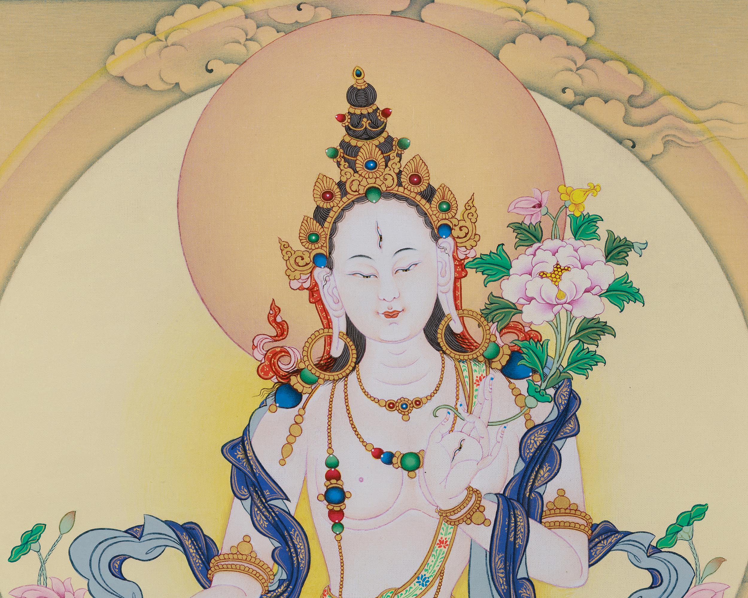 Ma-Arya White Tara Giclee Canvas | Sacred Seven-Eyed White Dolma Art