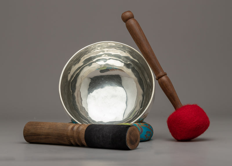 Plated with Silver Tibetan Singing Bowl | Melodic Serenity for Meditation