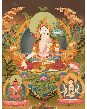 Hand-Painted White Tara Thangka 