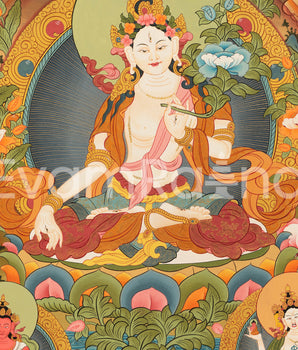 Hand-Painted White Tara Thangka | Buddhist Female Bodhisattva Art