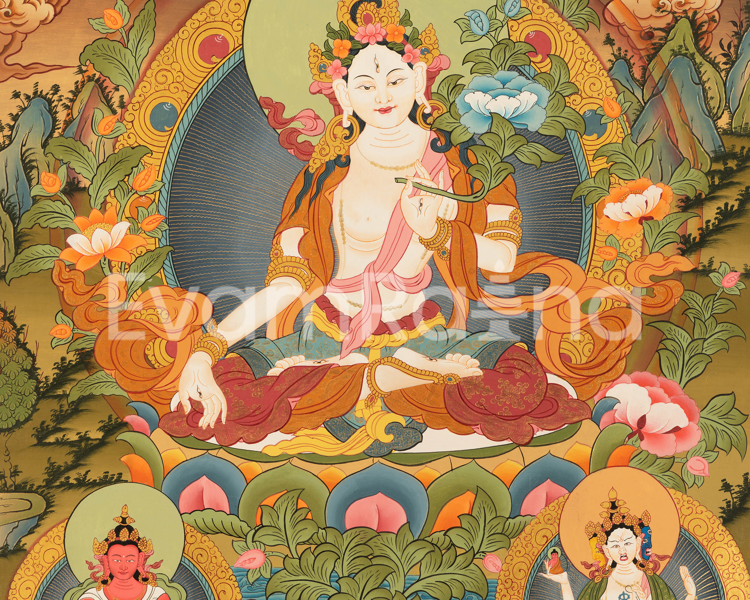 Hand-Painted White Tara Thangka | Buddhist Female Bodhisattva Art