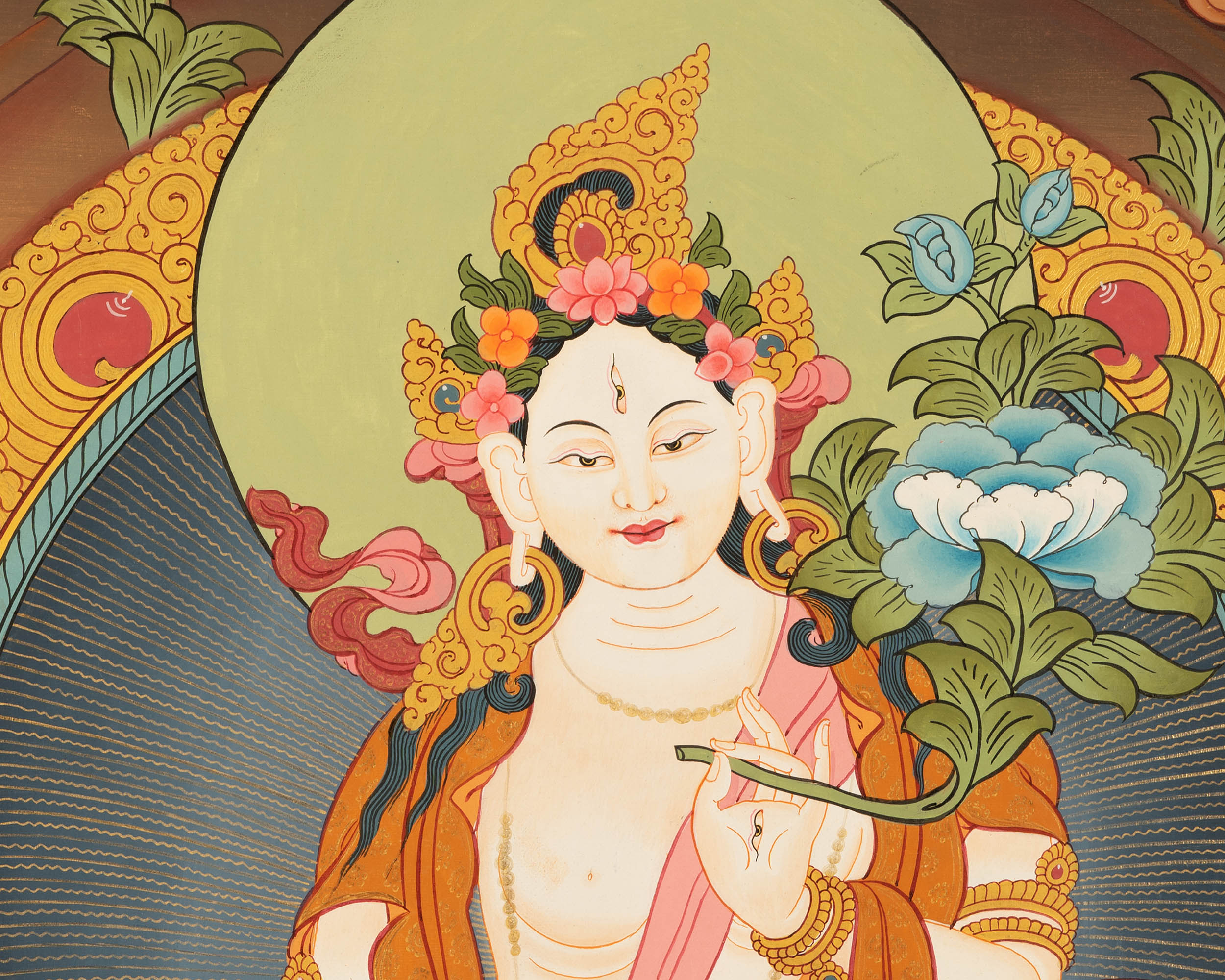 Hand-Painted White Tara Thangka | Buddhist Female Bodhisattva Art