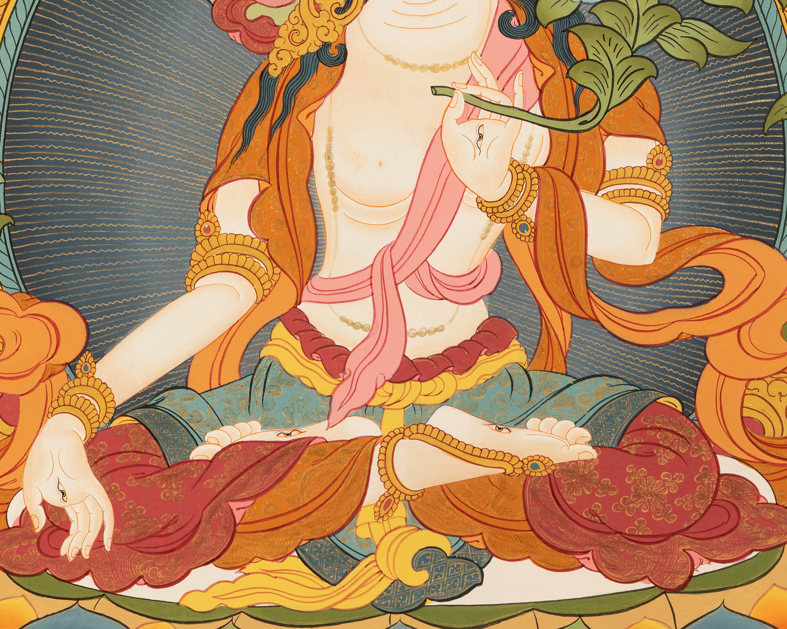 Hand-Painted White Tara Thangka | Buddhist Female Bodhisattva Art