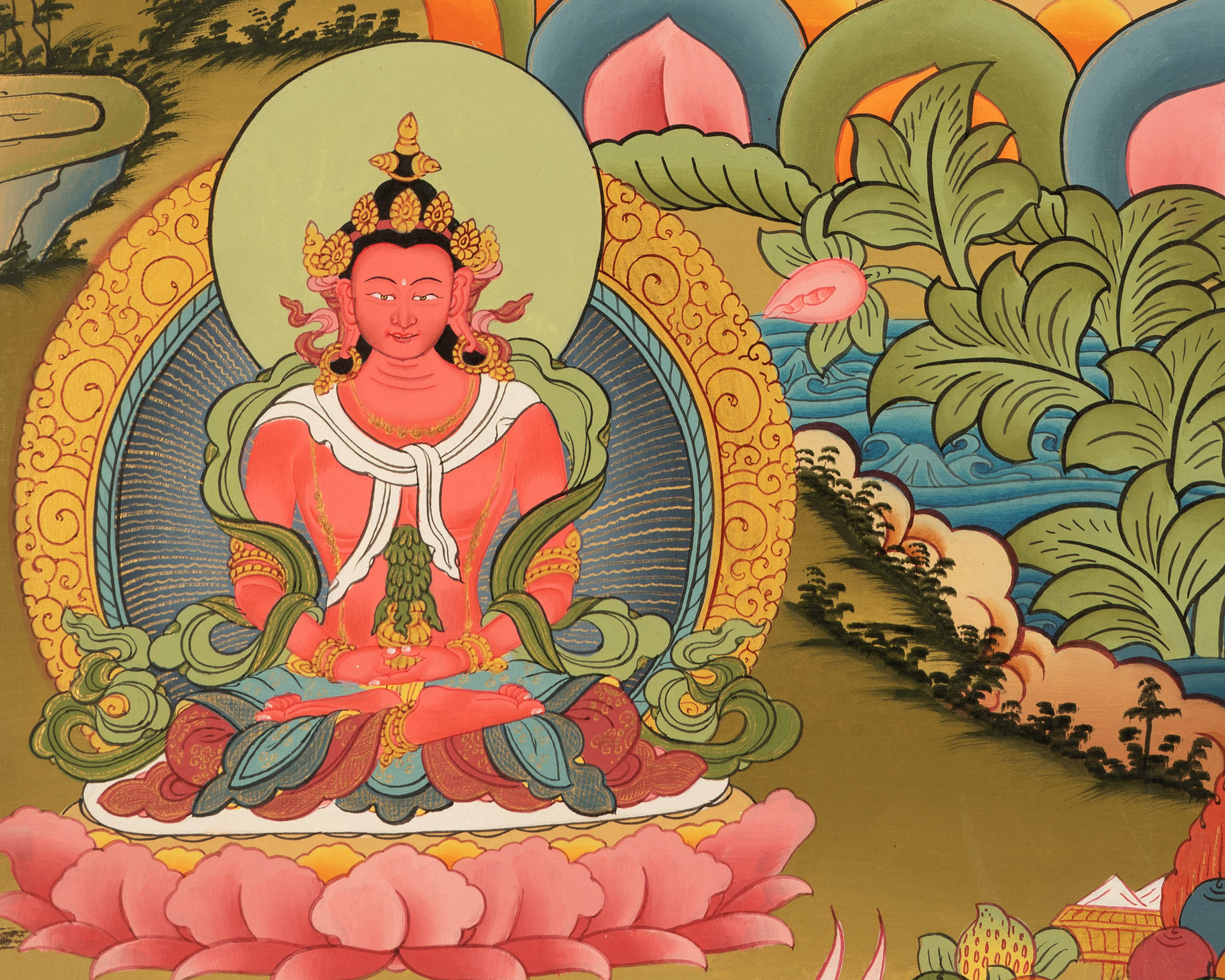 Hand-Painted White Tara Thangka | Buddhist Female Bodhisattva Art