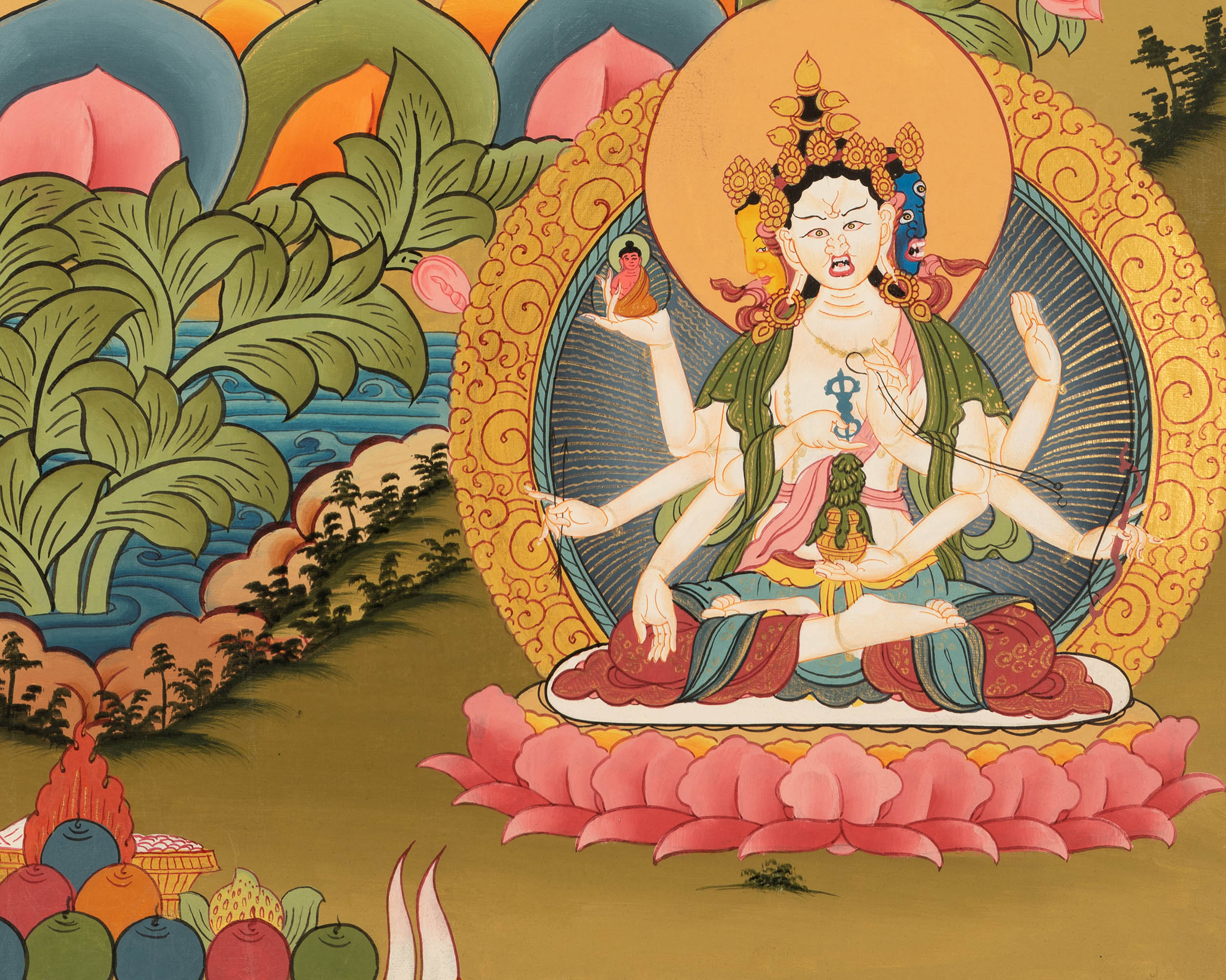 Hand-Painted White Tara Thangka | Buddhist Female Bodhisattva Art