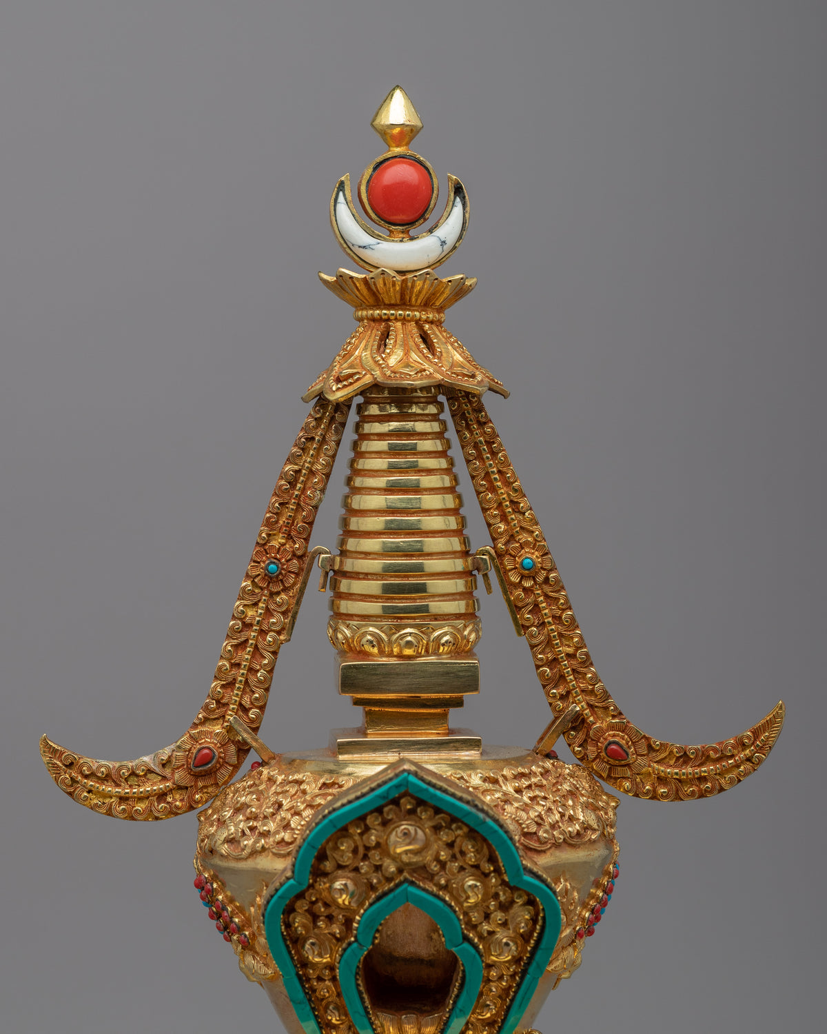 24k Gold Plated Buddhist Chorten Stupa | Traditional Himalayan Art