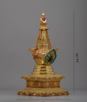 24k Gold plated Buddhist Chorten Stupa | Traditional Himalayan Art