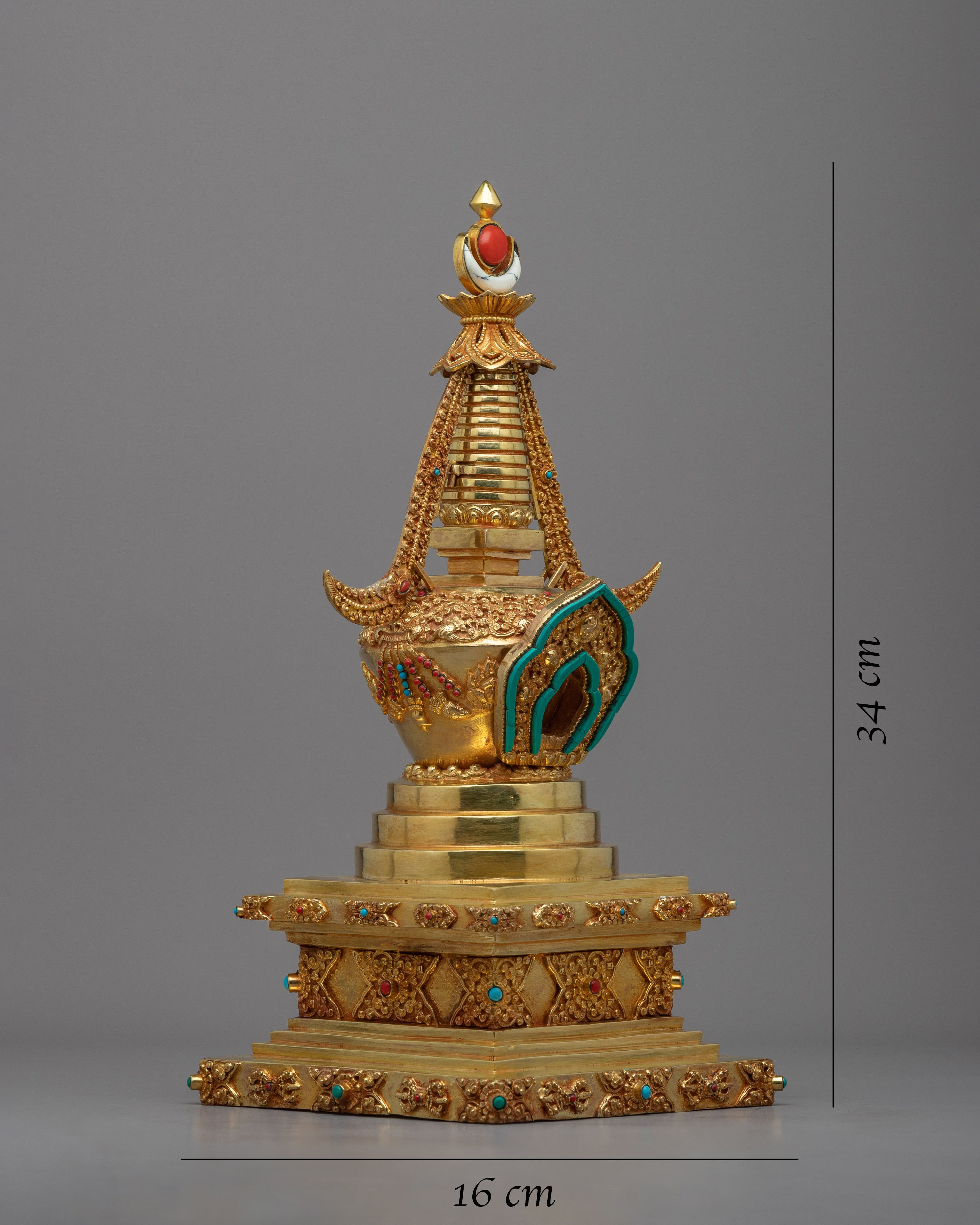 24k Gold Plated Buddhist Chorten Stupa | Traditional Himalayan Art