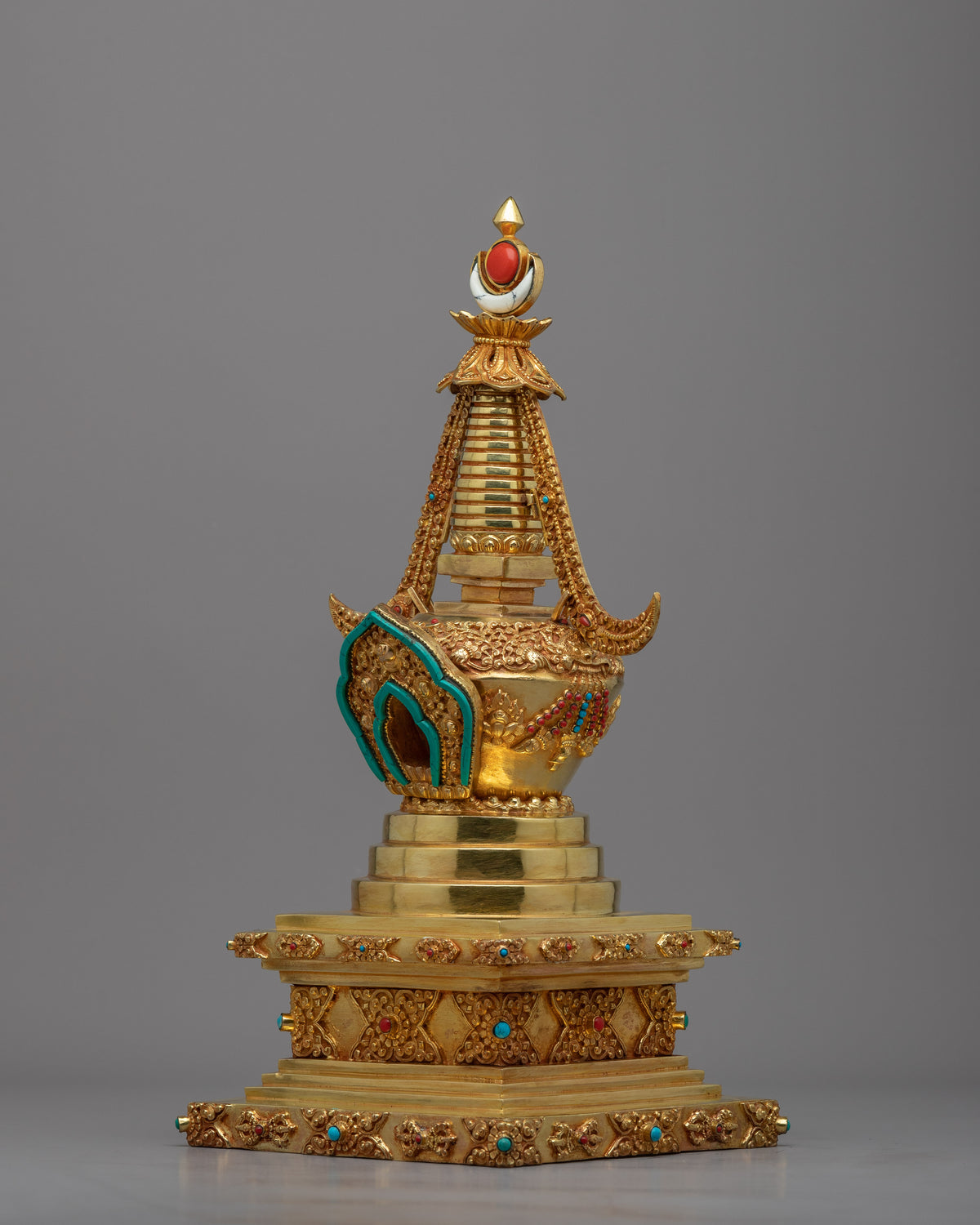 24k Gold Plated Buddhist Chorten Stupa | Traditional Himalayan Art