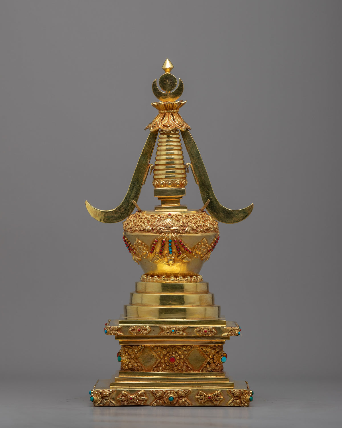 24k Gold Plated Buddhist Chorten Stupa | Traditional Himalayan Art