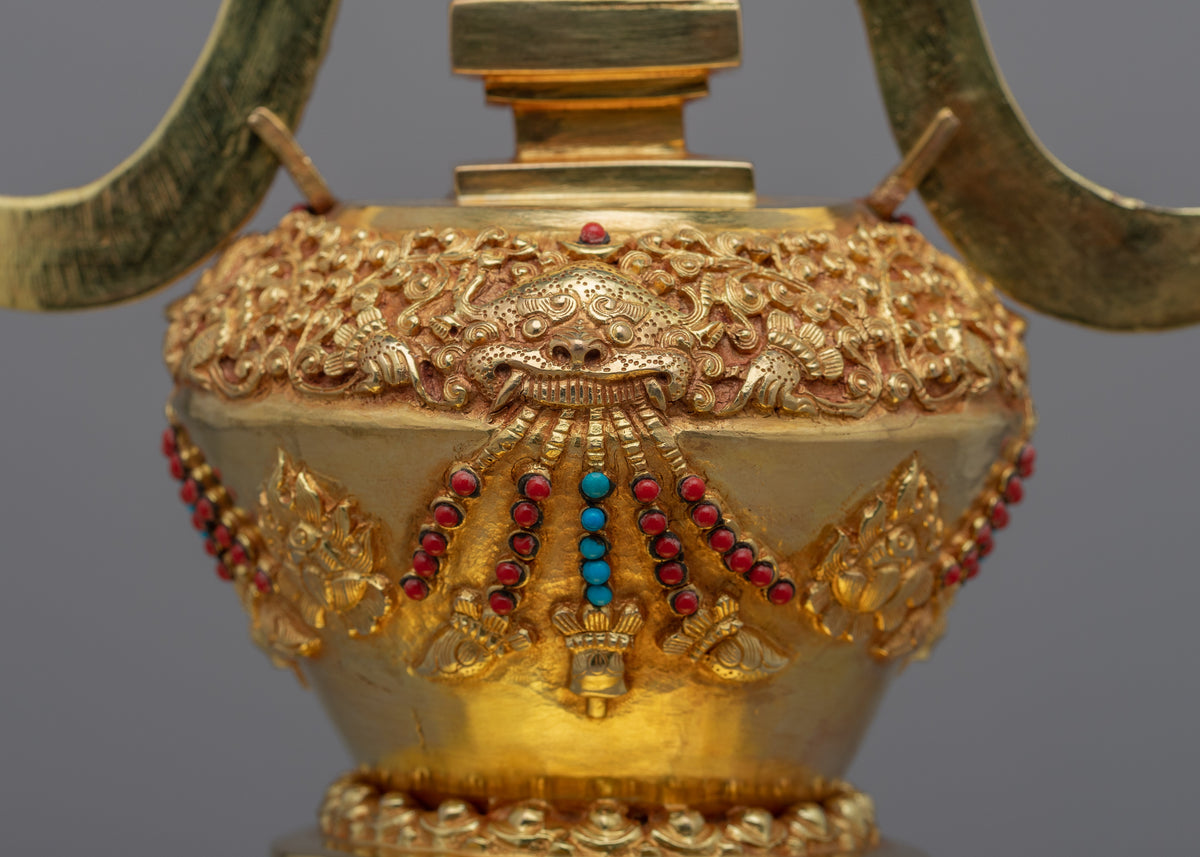 24k Gold Plated Buddhist Chorten Stupa | Traditional Himalayan Art