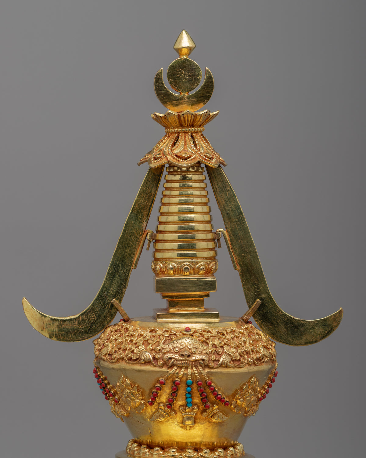 24k Gold Plated Buddhist Chorten Stupa | Traditional Himalayan Art
