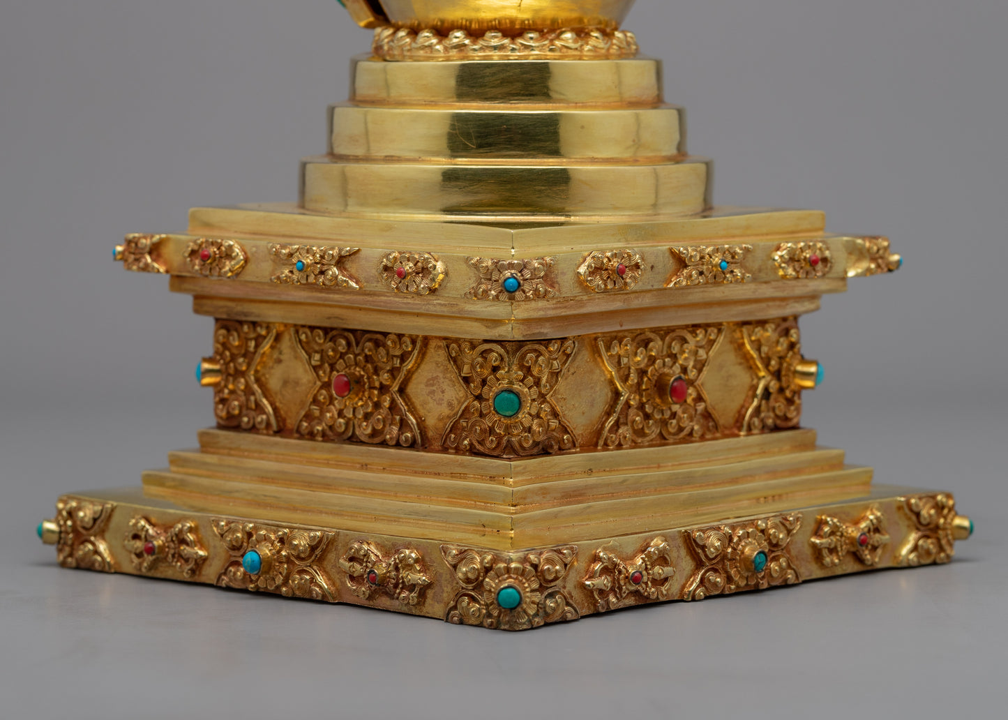 24k Gold plated Buddhist Chorten Stupa | Traditional Himalayan Art