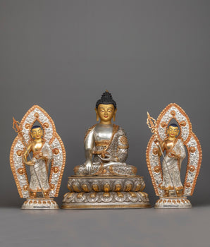 Shakyamuni Buddha Statue with Disciples | Traditional Himalayan Art