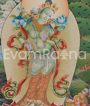 Standing Goddess Green Tara Canvas Print | Tibetan Bodhisattva of Compassion