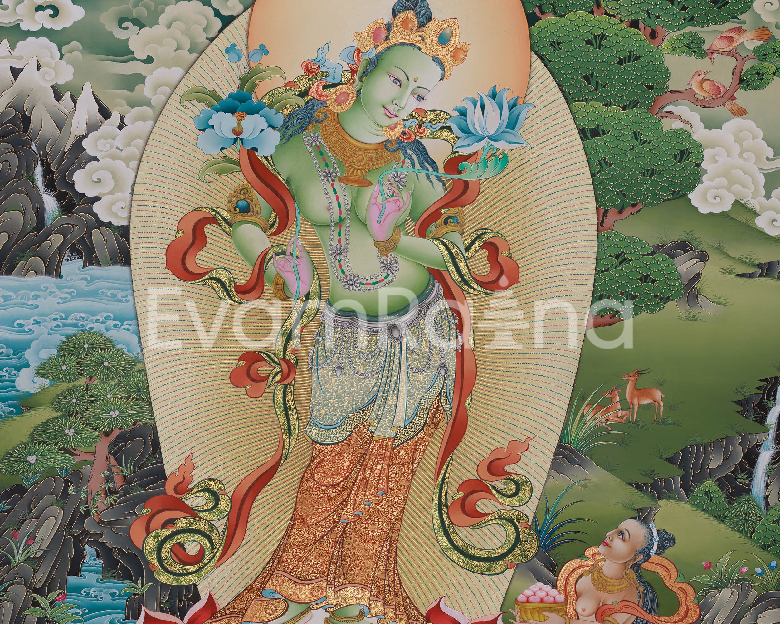 Standing Goddess Green Tara Canvas Print | Tibetan Bodhisattva of Compassion