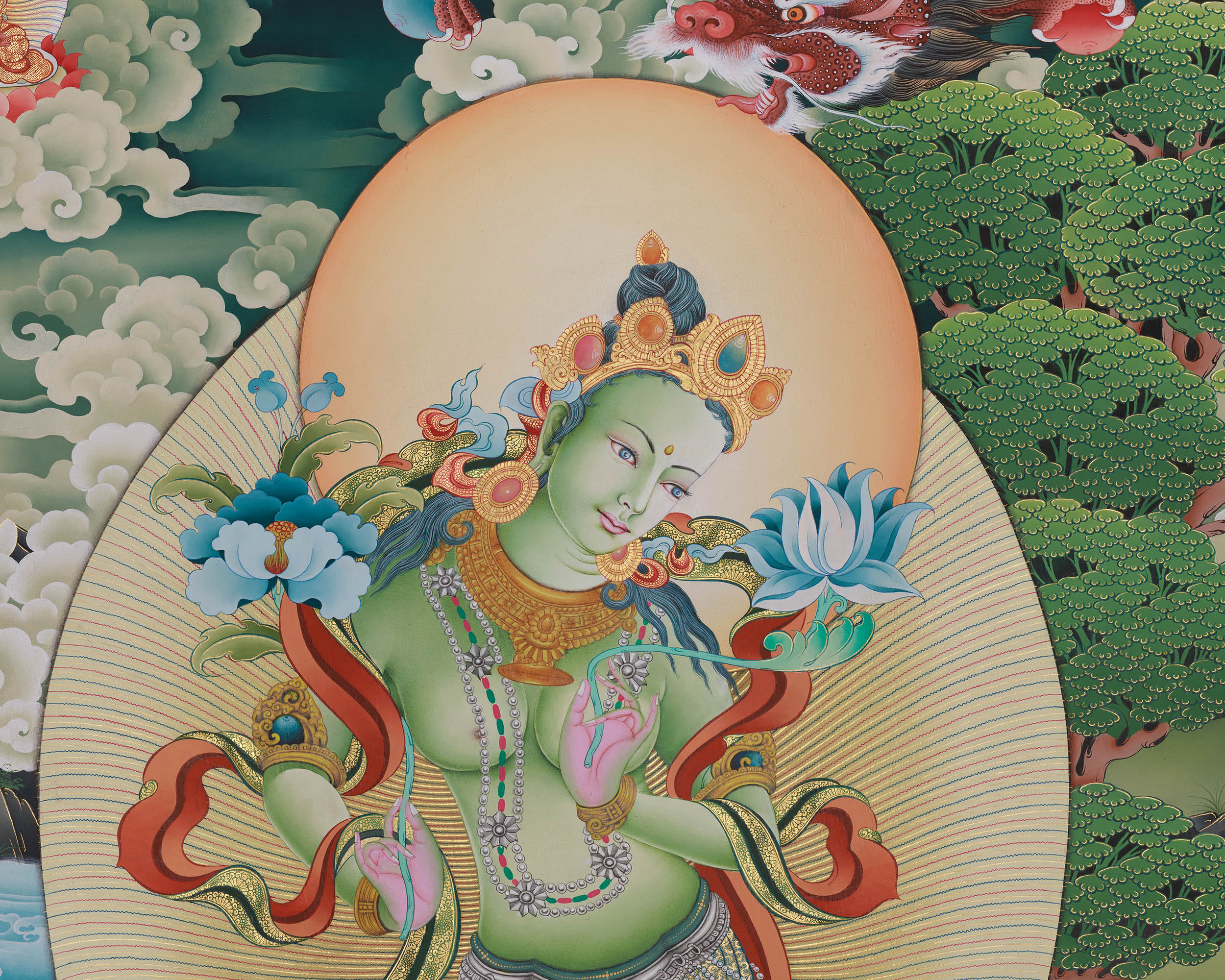 Standing Goddess Green Tara Canvas Print | Tibetan Bodhisattva of Compassion