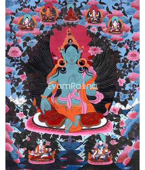 30+ Year Big Size Green Tara Thangka Surrounded By Boddhisattvas