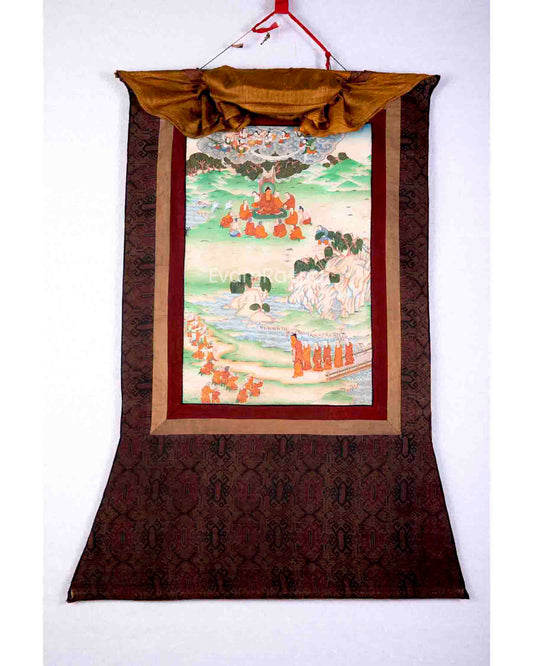 30+ Years Old Thangka With Dhaka Fabric Brocade