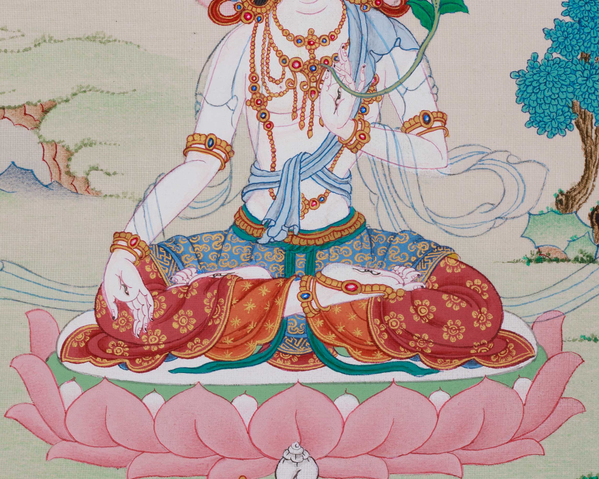 Peaceful Sita Tara Thangka | Compassion, Healing & Longevity Deity