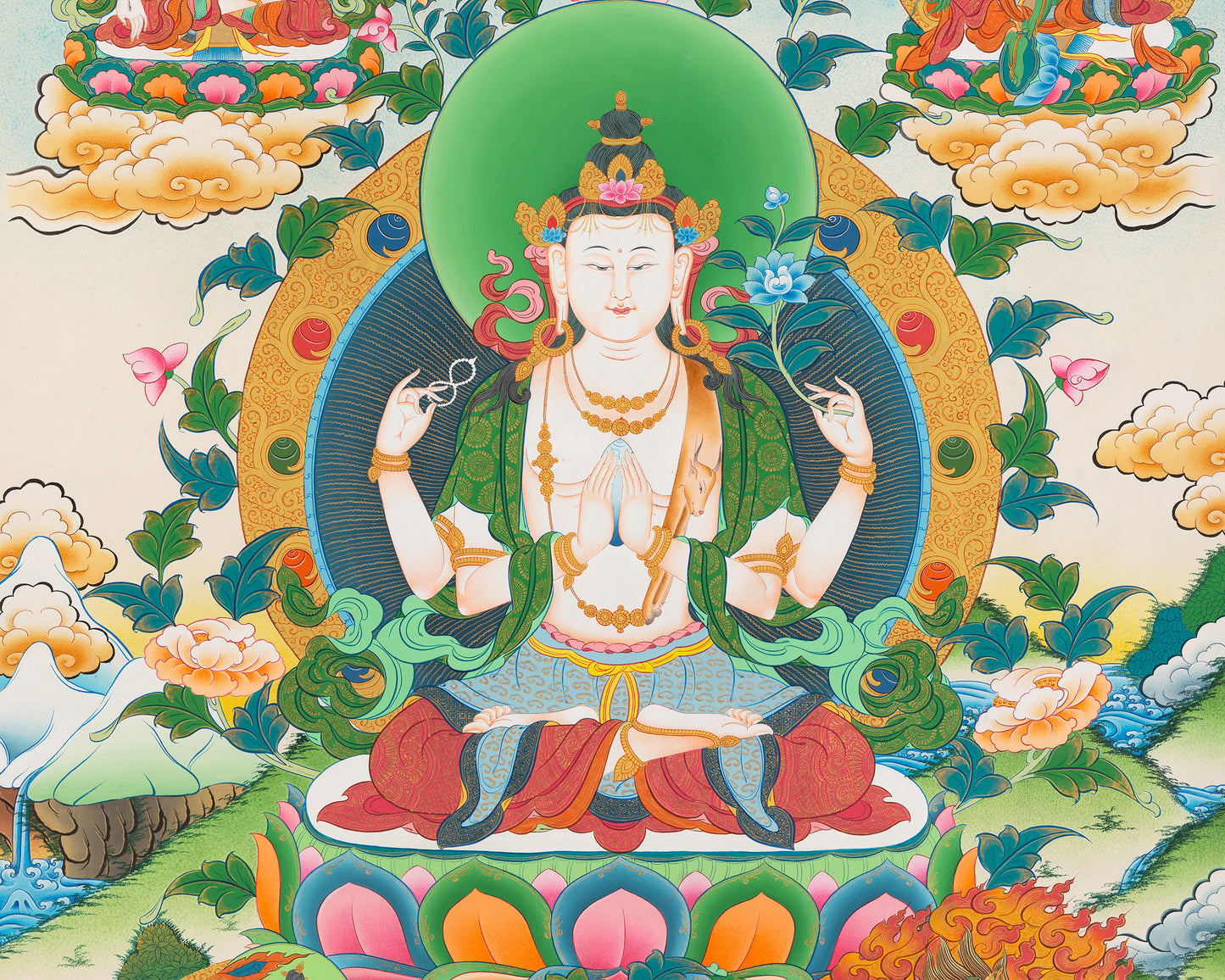 Avalokitesvara Chengrezig Thangka | Traditional Buddhist Paint | Wall Decors