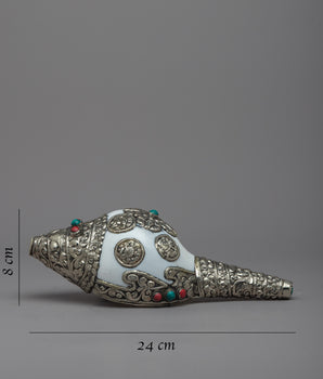 White Conch Shell | Auspicious Symbol Carved Sankha For Ritual Purpose