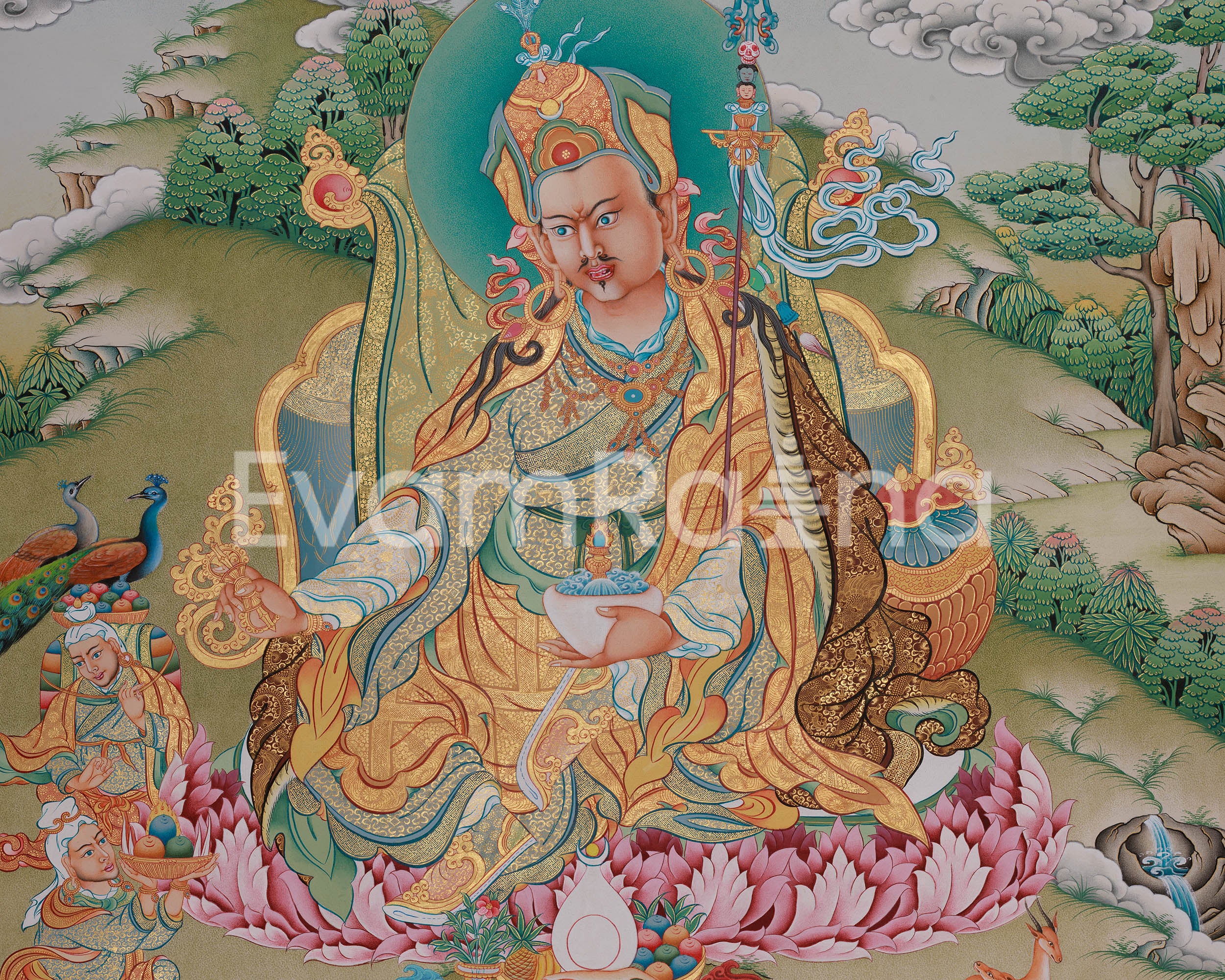 Spiritual Guru Padmasambhava Canvas Artwork | Traditional Tibetan Buddhist Thangka Print