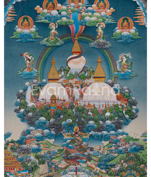 Five Buddha and  Boudha Stupa Thangka