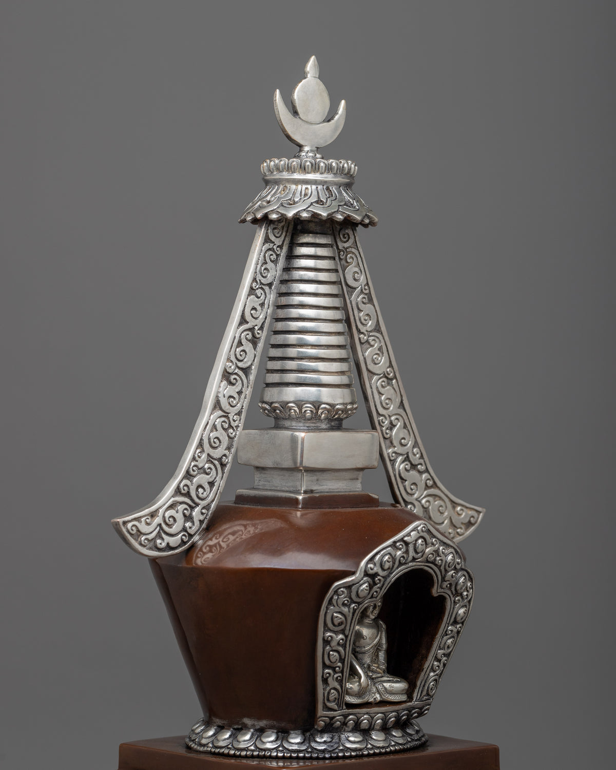 Tibetan Chorten Stupa | Himlayan Art with Silver plating