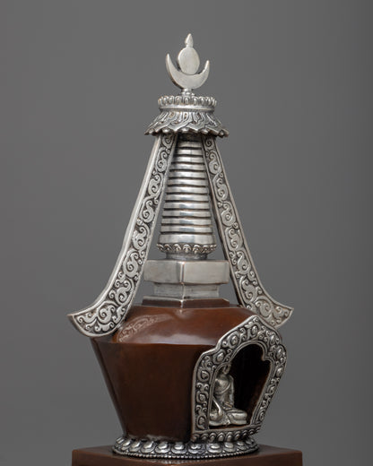 Tibetan Chorten Stupa | Himlayan Art with Silver plating