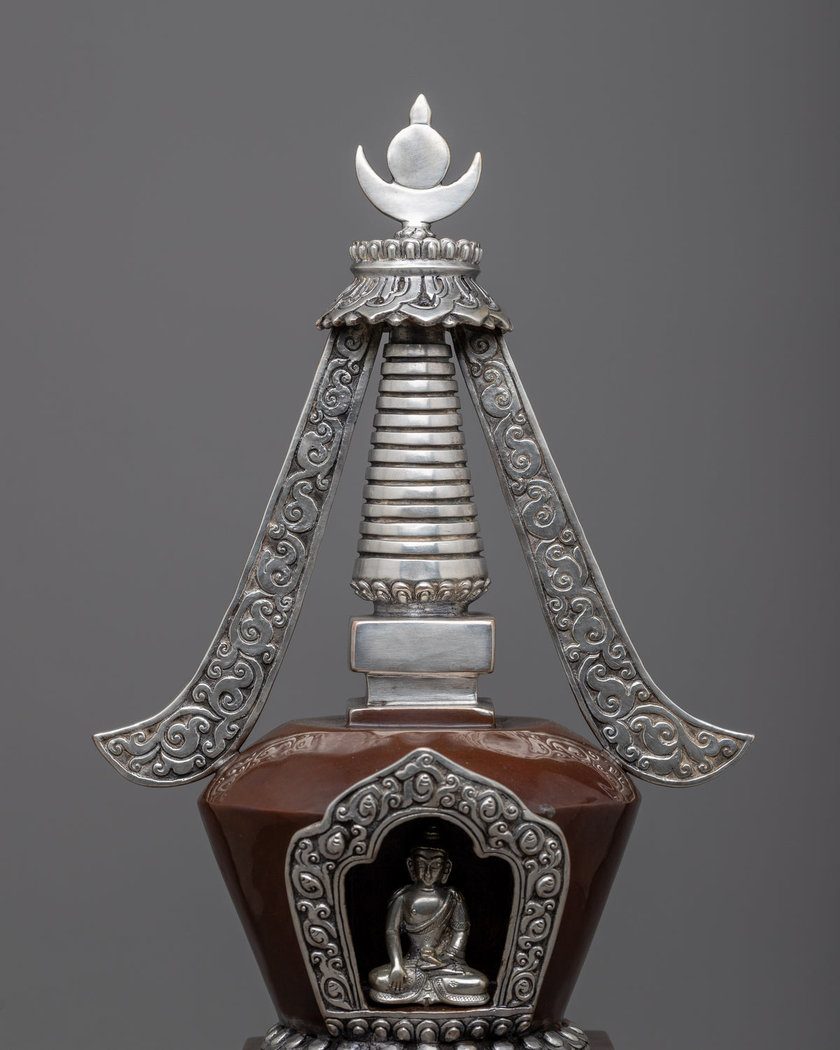 Tibetan Chorten Stupa | Himlayan Art with Silver plating