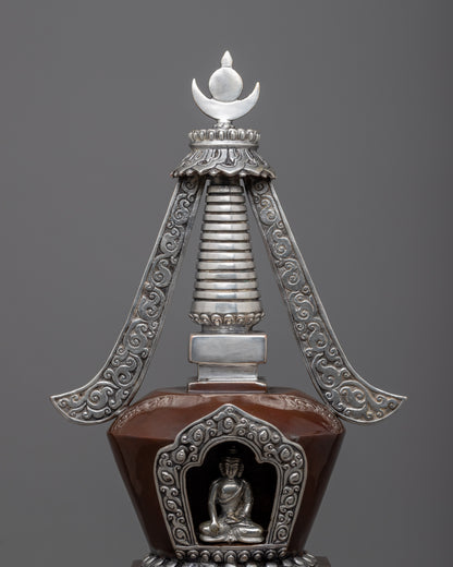 Tibetan Chorten Stupa | Himlayan Art with Silver plating