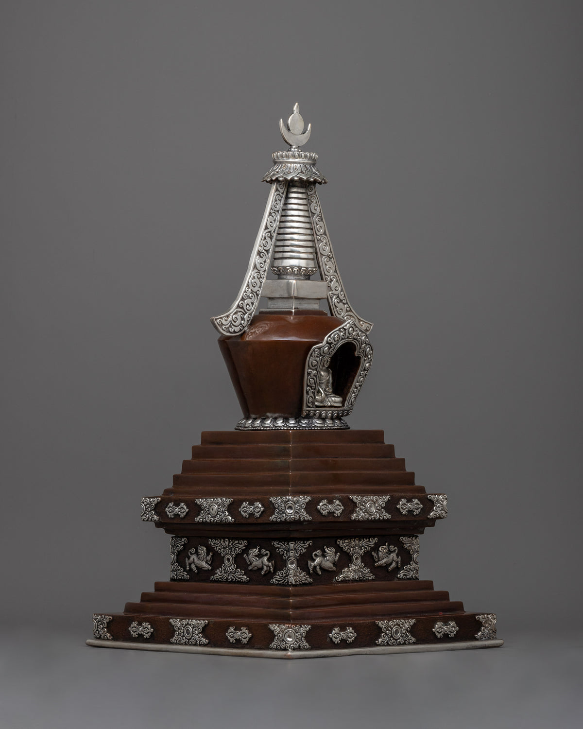 Tibetan Chorten Stupa | Himlayan Art with Silver plating