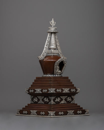 Tibetan Chorten Stupa | Himlayan Art with Silver plating