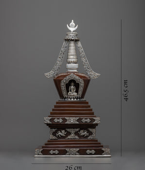 Tibetan Chorten Stupa | Himlayan Art with Silver plating