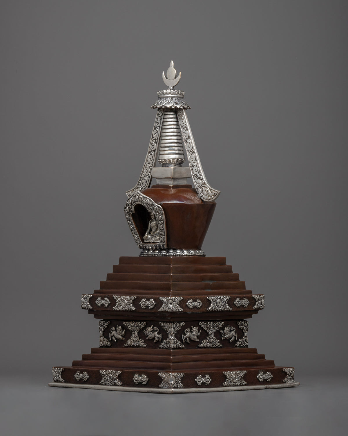 Tibetan Chorten Stupa | Himlayan Art with Silver plating