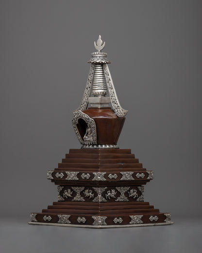 Tibetan Chorten Stupa | Himlayan Art with Silver plating