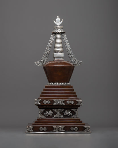Tibetan Chorten Stupa | Himlayan Art with Silver plating